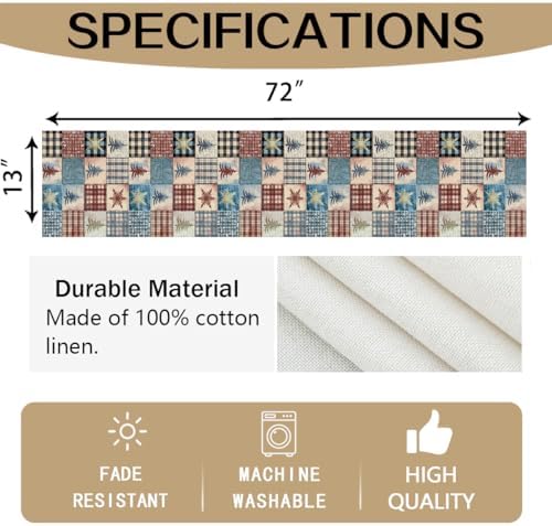RABUSOFA Christmas Trees Table Runner 13 x 72 Inch, Waterclor Buffalo Plaid Seasonal Winter Holiday Xmas Winter Kitchen Dining Table Merry Christmas Decoration for Indoor Outdoor Home Party Decor