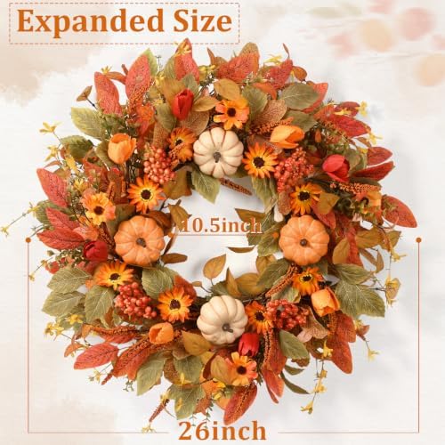 Waipfaru 26" Fall Wreaths for Front Door Outside, Fall Decorations for Home