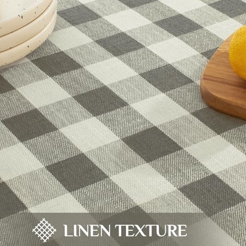 Softalker Gingham Rectangle Tablecloth with Tassel, Coffee, 55" x 120"