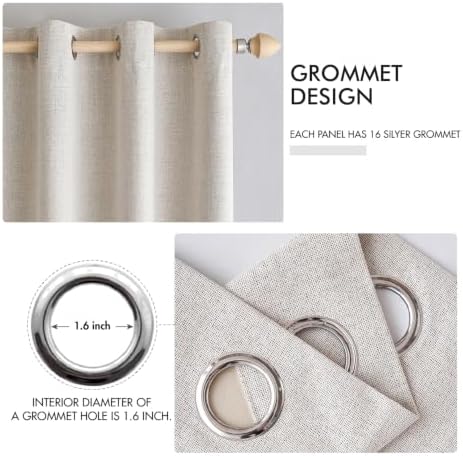 MIULEE 100% Blackout Linen Curtains for Bedroom 42x45 Inches Ivory