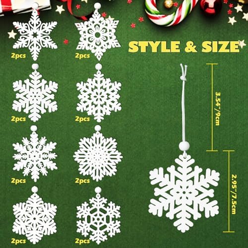 PPRAFDD 16PCS White Wooden Snowflakes Ornaments Christmas Decoration