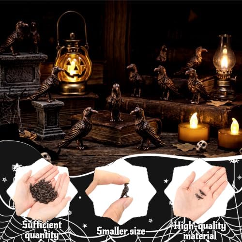 Civaner 50 Pcs Halloween Mini Brass Figurine Miniature, Crows