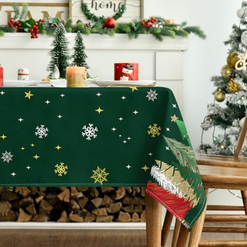 Horaldaily Christmas Tablecloth 60 x 60 Inch Square Christmas Trees Green
