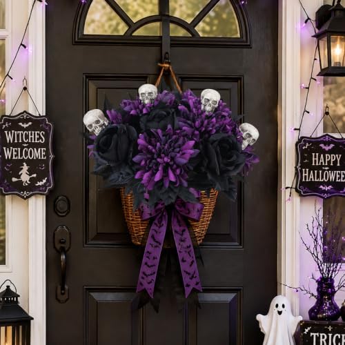 2 Pcs Halloween Flowers Artificial Purple Bouquet for Gothic Decor
