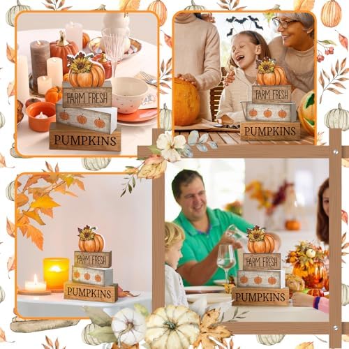 Lineshading 4 Pcs Fall Table Decor Pumpkin Sunflower Sign, Farm Fresh Wood