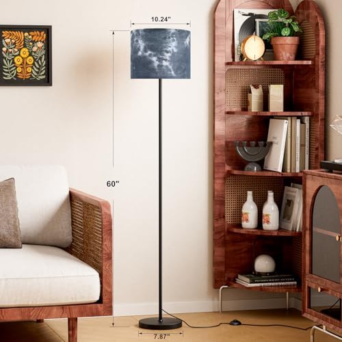 Ambimall 60'' Modern Floor Lamp with Shade, Tall Lamps for Living Room, Bedroom, Office, Dining Room, Hand-Dyed Blue