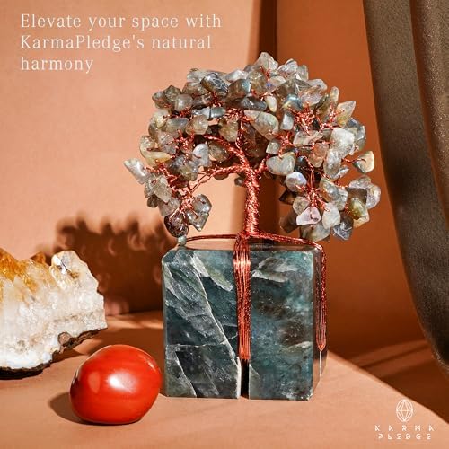 KARMAPLEDGE Chakra Tree of Life for Unique Gifts for Mom, Dad, Home and Office Decor, Handmade Labradorite Healing