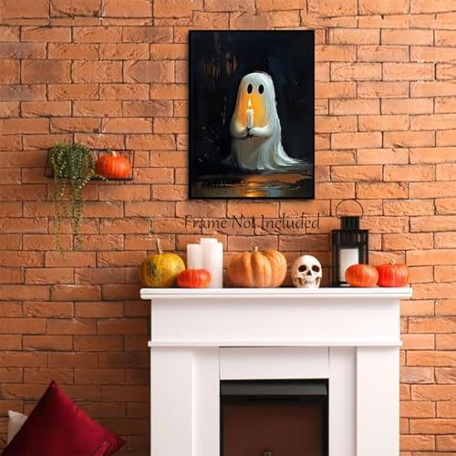 ILLBDR Halloween Ghost Holding Candle Canvas Wall Art Poster 12x16 inch