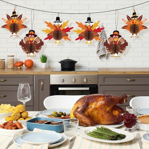 Thanksgiving Turkey Honeycomb Hanging Decorations, 6Pcs