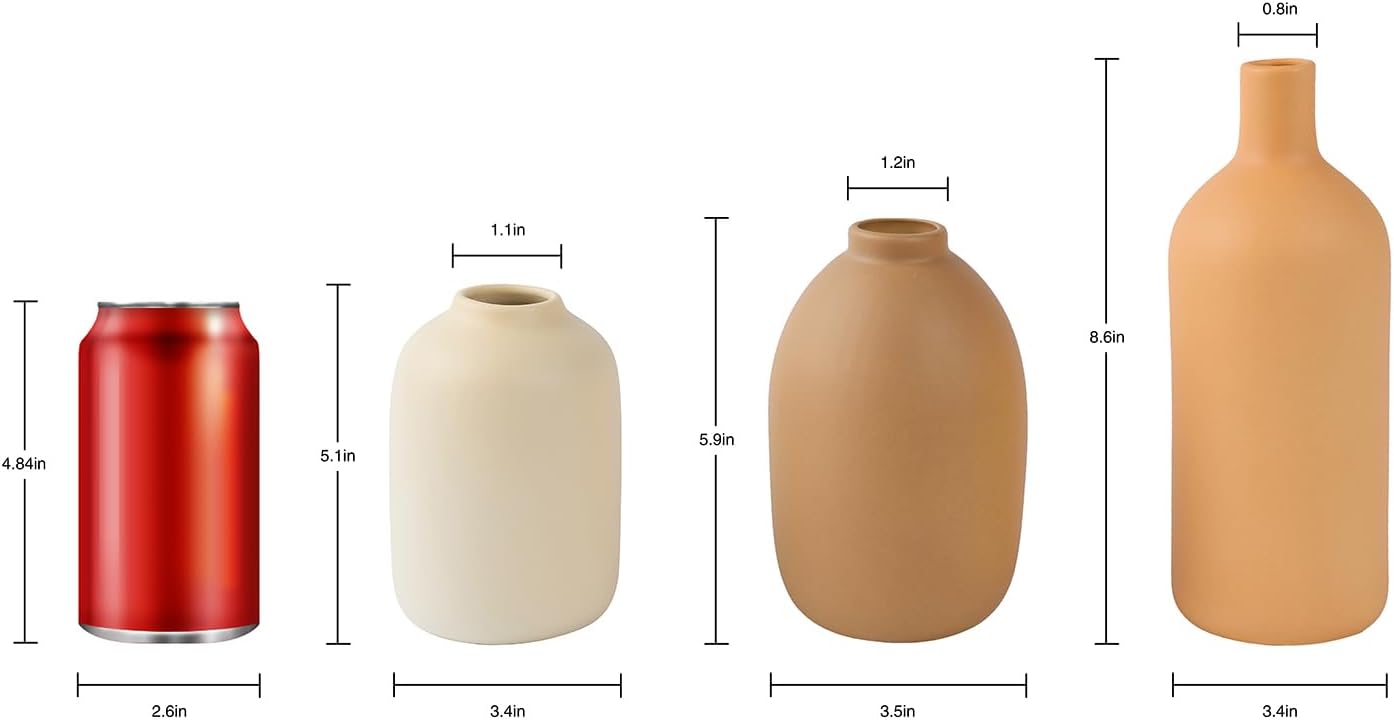 Ceramic Vase / Neutral Modern Vases for Bouquet Pampas Grass Dried Fresh Flowers / Beige / Set of 3