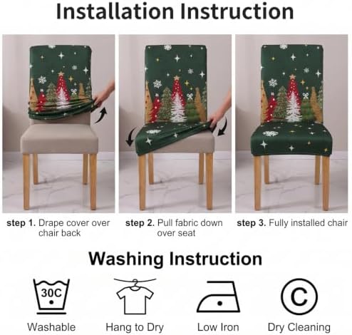 Christmas Chair Covers Set of 6,Xmas Tree Dining Chair Slipcovers,Elastic Removable Washable Dining Parsons Chair Protectors,Christmas Decor for Home Green