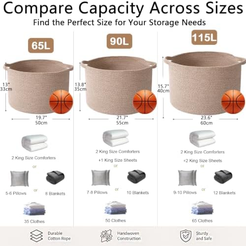 115L Large Blanket Basket,Woven Rope Laundry Basket-Brown