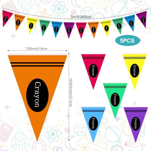 Vitalcozy 5 Pcs 49 ft Crayon Classroom Decorations Back to School Banners