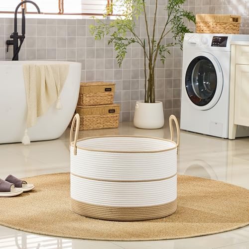 KAKAMAY Large Blanket Basket with Handles, Storage Basket for Living Room