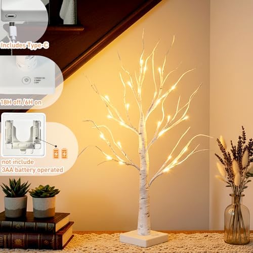 EAMBRITE Home Decorations Light Up White Birch Tree Indoor Christmas Decor, 4 Pack Battery Operated/USB Lighted Tabletop Money Tree Lamp Led Lights Xmas Wedding Centerpiece Table Room (2 Ft)