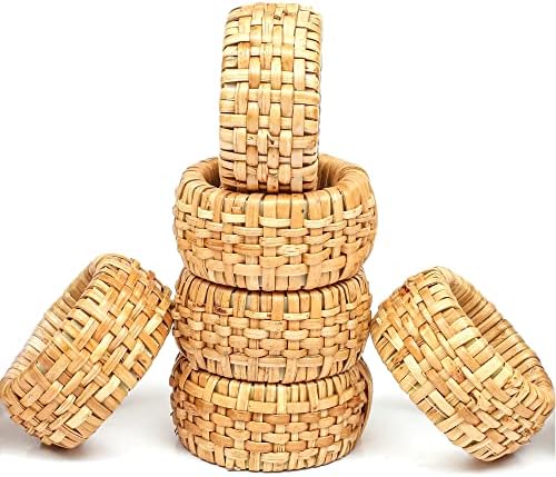 Lightnpro Natural Rattan Decorative Napkin Rings Set of 12, Serviette Napkin Rings Bulk for Party Decoration, Table Top Décor for Dinning Table, Everyday, Christmas, Easter Family Gatherings