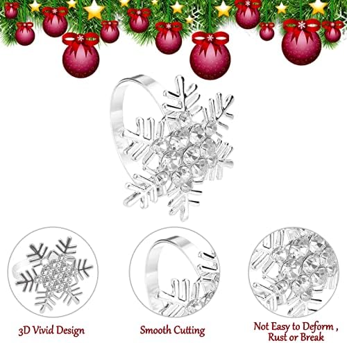 Legigo Set of 8 Christmas Xmas Snowflake Napkin Rings Set- Metal Diamond Snow Xmas Napkin Ring Holders for Cloth Napkins, Christmas Holiday Party Dinner Table Decoration