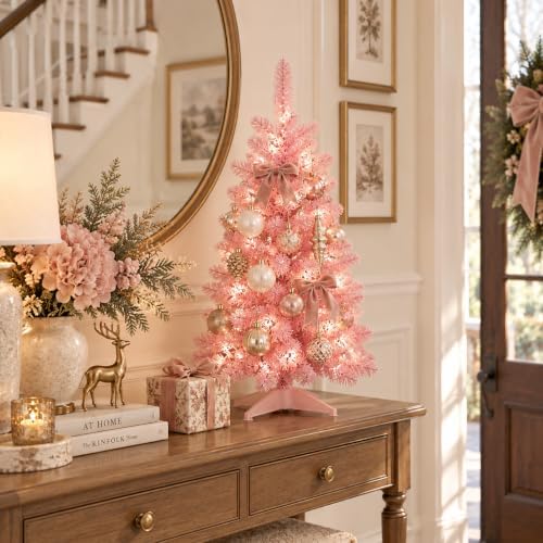 3FT Pink Artificial Small Christmas Tree Mini Tabletop Decor