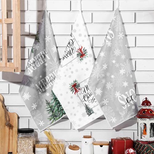 Bencailor 6 Pcs Christmas Kitchen Towel, Green, Snow Tree Style