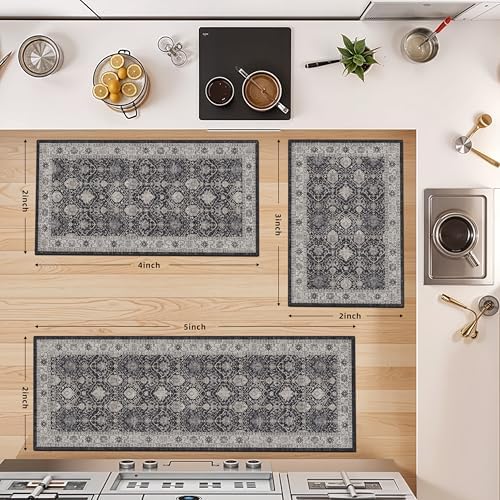 Washable 4-Piece Kitchen Floor Mats: Farmhouse Non-Slip Kitchen Sink Rug Easy Clean Water-Resistant Runners for Hallway