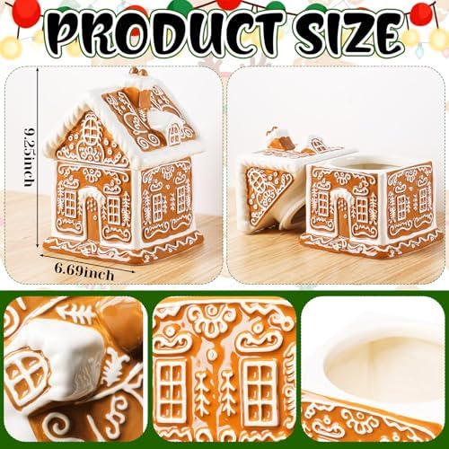 Chunful Christmas Gingerbread House Cookie Jar with Lid, 9.25 Inch