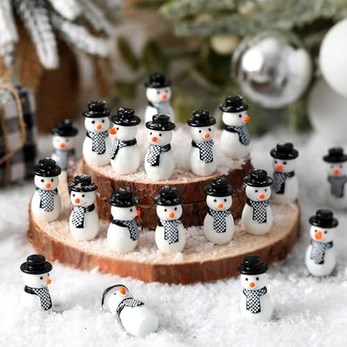 RoundFunny 50 Pcs Miniature Snowman Mini Christmas Figurines Resin Snowman