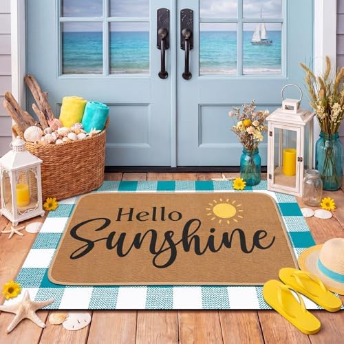 Tinideya 2 Pcs Hello Sunshine Layered Door Mat Outdoor