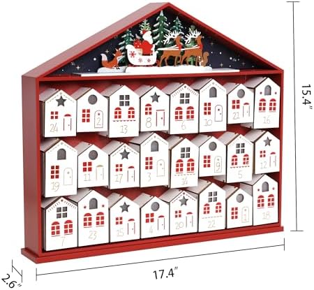 Extra-Large Wooden Advent Calendar 2025 with LED Lights, Christmas Countdown Calendar, House-Shaped Drawers for Kids and Adults, Reusable Holiday Decoration, 24-Day Xmas Countdown Box