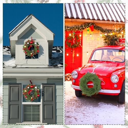 Zeyune 4 Pcs 14" Christmas DIY Green Wreath Artificial Wreath Cypress Style