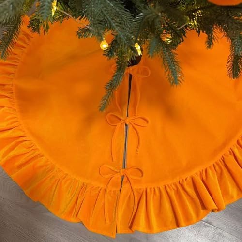 Velvet Christmas Tree Skirt Yellow 48 inch Ruffled Holiday Tree Skirt for Rustic Xmas Tree Decoration