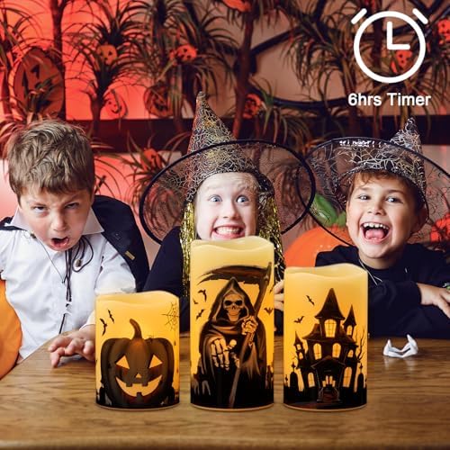 Wondise Real Wax Halloween Flameless Flickering Candles with 6HTimer