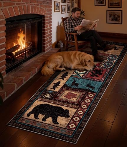 YIHOUSE Washable Rustic Cabin Runner Rug 2'8''x8 Hallway