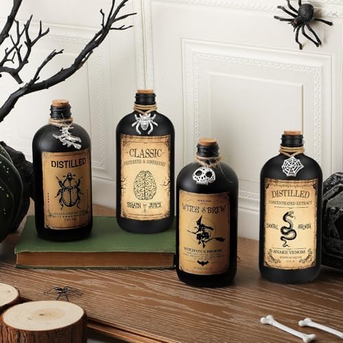 Uiifan 31 Pcs Halloween Potion Bottles Set with Cork, Black, 16 oz