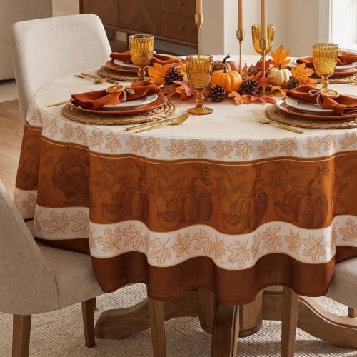 Romanstile Fall Thanksgiving Round Tablecloth 70 Inch, Orange