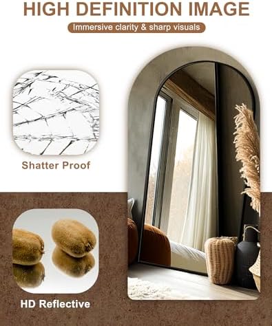 Delma Arched Full Length Mirror with Stand, 70x35 Black Floor Mirror