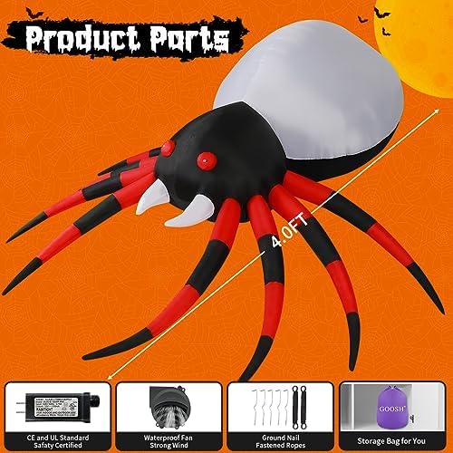 GOOSH 5 FT Halloween Inflatable Spider Outdoor Decoration with Magic Light Blow Up Yard Spider Inflatables Holiday Inflatables for Outdoor Yard Garden Lawn Decor