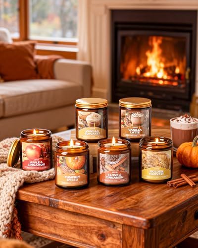 AOOVOO Fall Candles Set - 6 Pack Candles for Home Scented, 42 oz Natural Soy Wax 300 Hour Long Lasting, Fall Fragrance