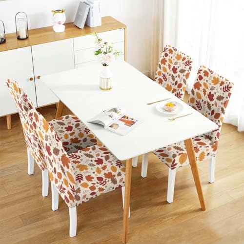 Fall Chair Covers Set of 6,Thanksgiving Parsons Chair slipcovers,Fall Leaves Kitchen Dining Room Decor Chair Seat Cover Protectors(Fall Leaf,6 Pack)