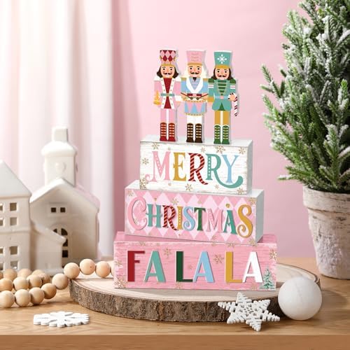 Yousoontic 4 Pcs Christmas Pastel Nutcracker Rustic Farmhouse Decor