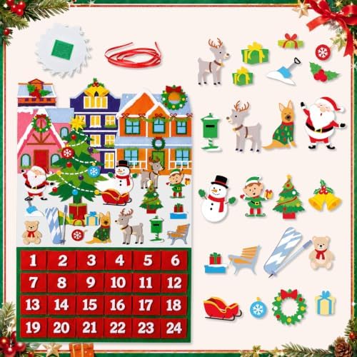 Watersay Christmas Advent Calendar Felt Wall Hanging with 24 Pockets