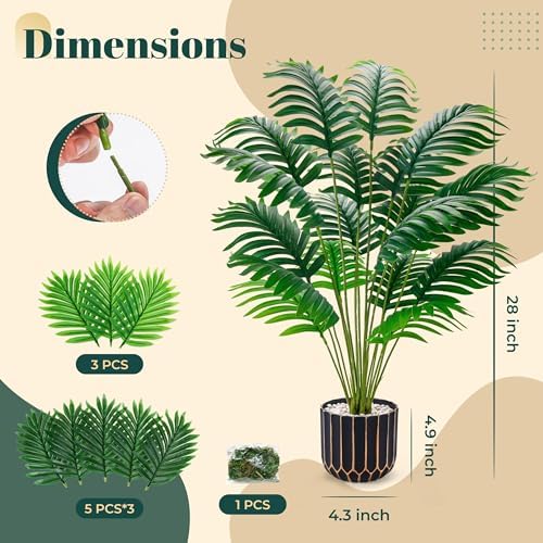 Der Rose 28" Fake Palm Tree in Black Gold Pot for Living Room Decor