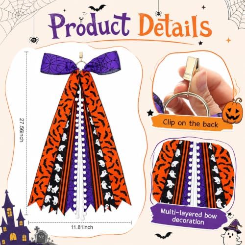 1 Pack Halloween Large Wreath Ribbon Bow for Front Door