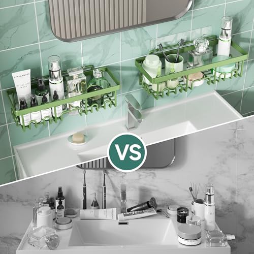 Veken Rustproof & Waterproof Shower Caddy 6-Pack, No Drilling Adhesive Shelves Rack with Soap Holder, Large Capacity