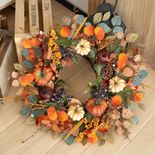 Fall Wreaths for Front Door 24 Inch Autumn Rustic Farmhouse Harvest Wreath