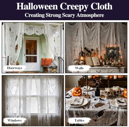 ZeeDix Halloween White Creepy Cloth 80 × 200 Inch Giant Spooky Cheesecloth Halloween Decoration Scary Gauze Cloth for Party Supplies Haunted Houses Outdoor Yard Home Wall Doorways Decor