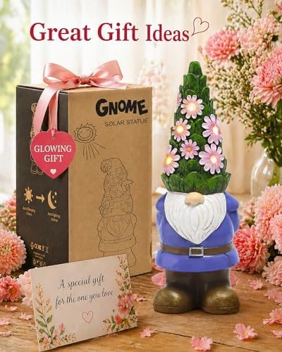 Nacome Solar Garden Outdoor Statues Gnome with Succulent