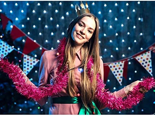 Shappy 90 ft 6 Rolls Christmas Tinsel Garland for Tree, Rose Red
