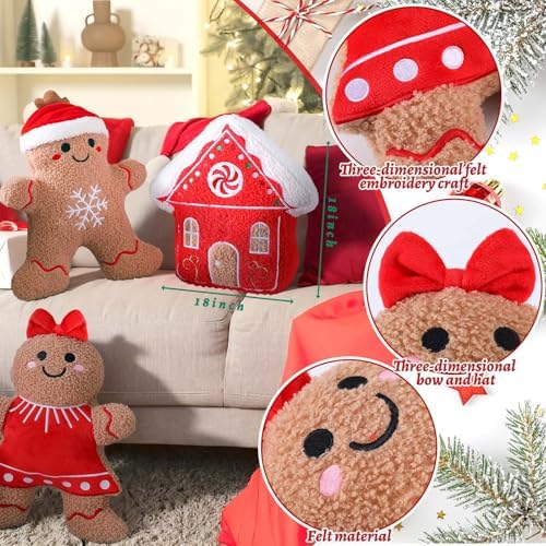 Konohan 3 Pcs Christmas Gingerbread Man House Throw Pillows Xmas Pillows