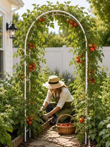 Adorox Metal Garden Arch Trellis for Climbing Plants 7.8ft Outdoor Arch Wedding Halloween Christmas Vine Trellis Pumpkin Archway Assemble Freely 2 Sizes White
