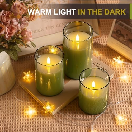 Tyawon Glass Battery Operated LED Flameless Candles with Remote and Timer, Real Wax Candles Warm Color Flickering Light